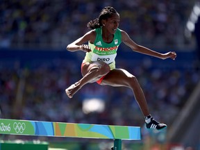 Etenesh Diro of Ethiopia competes in the Women's 3000m Steeplechase.