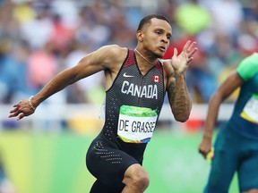 Andre De Grasse is famous for running really fast, and for doing it with his right arm sticking out.