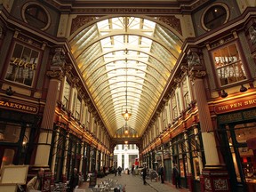 Leadenhall Market doubles as Diagon Alley and the Leaky Cauldron entry.