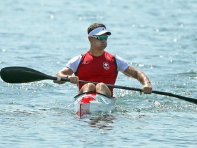 Canada's Adam van Koeverden finishes the Kayak Single 1000m during the 2016 Summer Olympics in Rio de Janeiro, Brazil on Monday, Aug. 15, 2016.