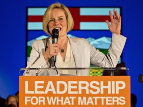 NDP Leader Rachel Notley speaks during a campaign rally in Edmonton Alta., on Sunday, May 3, 2015