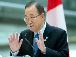 UN Secretary-General Ban Ki-moon speaks to University of Calgary students on International Youth Day in Calgary, Alta., on Friday, August 12, 2016.