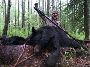 A YouTube video posted on June 5,2016 shows American hunter Josh Bowmar spearing a black bear from about 12 to 15 yards away with a homemade spear. The hunt was near Swan Hills, about two hours north of Edmonton