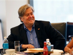 Stephen Bannon, Republican presidential candidate Donald Trump's campaign chairman, attends Trump's Hispanic advisory roundtable meeting in New York, Saturday, Aug. 20, 2016.