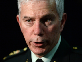 Lt.-Gen. Guy Thibault, Vice Chief of Defence Staff, speaks to reporters after giving the keynote address at the CANSEC trade show in Ottawa on Wednesday, May 28, 2014.
