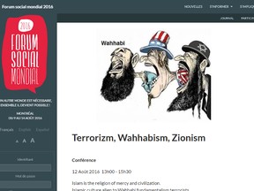 An anti-Semitic cartoon is displayed on the World Social Forum website.