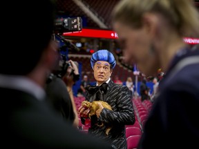 Colbert works on a sketch inside the Quicken Loans Arena ahead of the Republican National Convention in Cleveland, July 17, 2016.