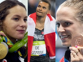 Three of Canada's many Olympic medallists (L-R): Penny Oleksiak, Andre Degrasse and Hilary Caldwell