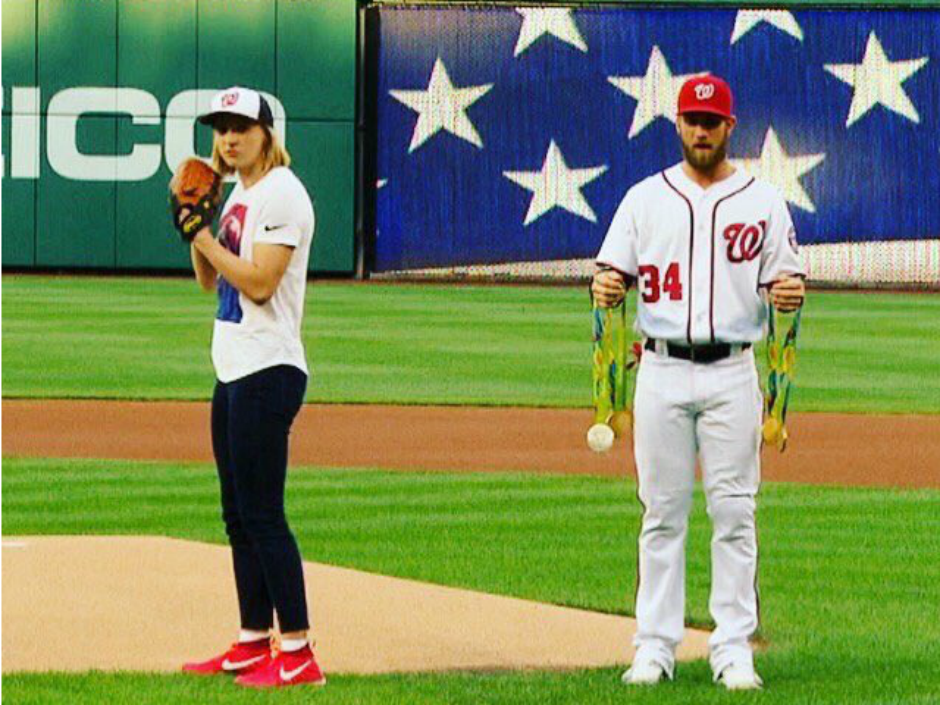 Bryce Harper becomes personal medal display for Katie Ledecky – East Bay  Times