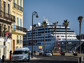 The first U.S.-to-Cuba cruise ship to arrive at the island nation in decades glides into the port of Havana, on May 2.