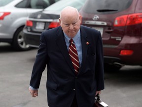 Senator Mike Duffy returns to Parliament Hill in Ottawa on Monday, May 2, 2016