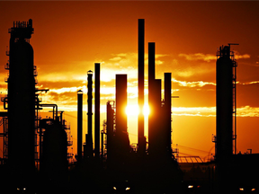 Part of the Esso Strathcona Refinery in Edmonton on August 24 at sunset.