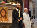 Iman Sami Salem and Imam Mohammed ben Mohammed attend a mass in Rome's Santa Maria church on July 31, 2016. Muslims participated in Catholic ceremonies in France, in solidarity, after the jihadist murder of French priest priest Jacques Hamel.