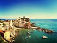 View of Vernazza houses and blue sea, Cinque Terre