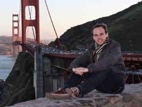 Germanwings co-pilot Andreas Lubitz poses in front of the Golden Gate Bridge in San Francisco. Summaries of FBI interviews with flight instructors show that  Lubitz, the pilot who deliberately flew his airliner into a mountainside in 2015, had struggled with learning to fly and had failed a key test of his flying skills during his U.S. training, but was promoted anyway.  (AP Photo) ORG XMIT: WX101