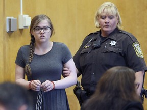 Morgan Geyser is led into the courtroom at Waukesha County Court, Friday, Aug. 19, 2016 in Waukesha, Wis.