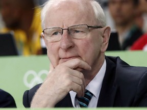This file photo taken on August 7, 2016 shows President of the European Olympic Committees (EOC) Patrick Hickey looking on during a judo event match