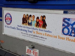 The bus ad, which was pulled by Edmonton Transit.