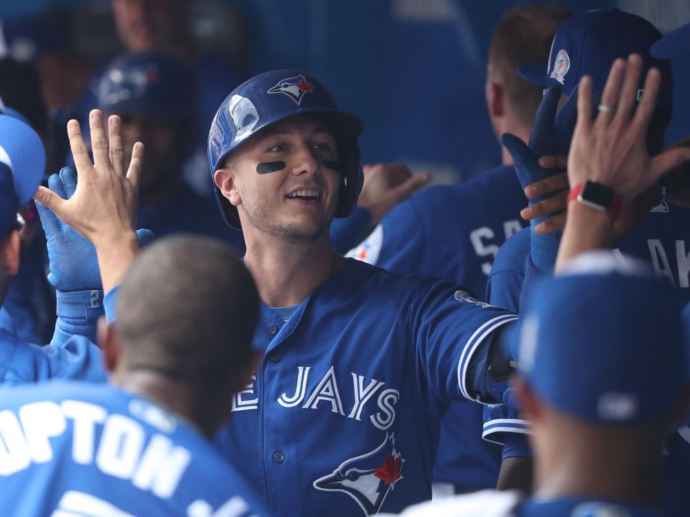 Edwin Encarnacion crashed the Blue Jays dugout in full uniform