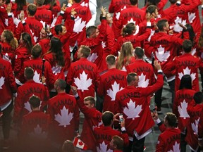 Canadian Olympians walk into the Rio 2016 opening ceremony on Aug. 5.