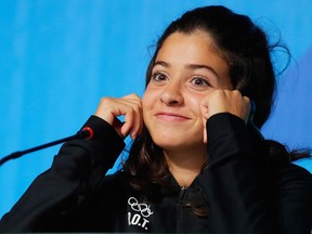 Syrian swimmer Yusra Mardini of the Refugee Olympic Team attends a press conference on August 2, 2016 in Rio de Janeiro, Brazil.