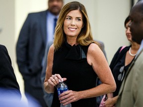 In this Friday, Aug. 12, 2016 file photo, Pennsylvania Attorney General Kathleen Kane takes a morning break during the fifth day of her trial at the Montgomery County Courthouse in Norristown, Pa.