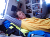 Stein Hoff in the cabin of his boat as he set off on his transatlantic journey.