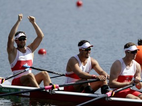 "We're obviously competitive guys and we want to beat each other, but we made a rule that on the road we stay calm," said Pascal Lussier (R), a men's four crew member from St-Jean-sur-Richelieu, Que. "We travel with five or six guys and take up the lane and we make sure we're really safe. So far it's been pretty good."