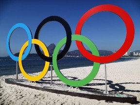 The Olympic rings at Marina da Gloria in Rio de Janeiro, Brazil.