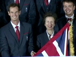 Andy Murray and Princess Anne, seconds after the near-miss with the flag.