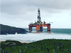 The Transocean Winner drilling rig was being towed when it broke free of its tug and ran aground on the Isle of Lewis off Scotland’s west coast.