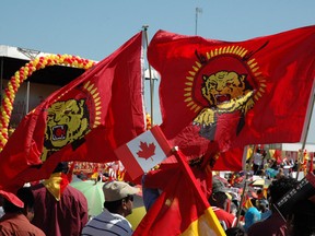 Thousands of  Canadian Tamils, many carrying flags bearing the logo of the Tamil Tigers, rally in Toronto in this undated photo to call for the creation of a separate homeland for Tamils in Sri Lanka.