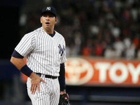 Alex Rodriguez takes the field for the top of the ninth inning in his final game on August 12, 2016 at Yankee Stadium.