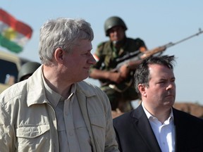 Stephen Harper and Jason Kenney near Erbil, Iraq in 2015.