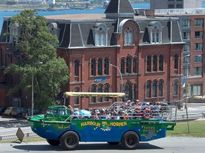 The Harbour Hopper carries a load of tourists through downtown Halifax on Aug. 5, 2016.