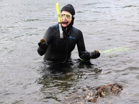 Lori McCarthy of Cod Sounds, a culinary adventure company, collects sea urchins as part of her food foraging tour near Avondale, N.L., on Aug. 21, 2016.