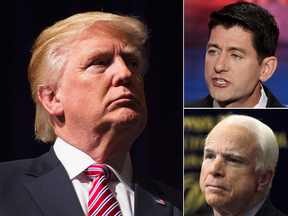 At least for now, Donald Trump isn't backing House Speaker Paul Ryan, top right, or Sen. John McCain.