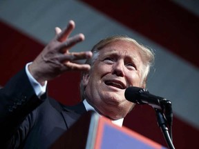 Republican presidential candidate Donald Trump speaks during a campaign rally at Crown Arena, Tuesday, Aug. 9, 2016, in Fayetteville, N.C.