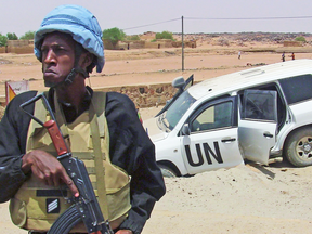 A peacekeeper in Mali, where a former top United Nations official wrote that the UN is "day to day marching into its first quagmire.”