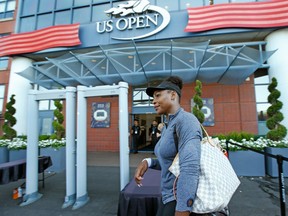 Serena Williams leaves the U.S. Open grounds after a pre-tournament workout on Aug. 24.