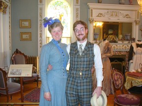 Sarah and Gabriel Chrisman at Craigdarroch Castle. The American couple who dress in Victorian clothes were kicked out of Butchart gardens in Victoria on their wedding anniversary.