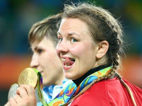 Canada's Erica Wiebe, after she won Olympic gold in wrestling in Rio.