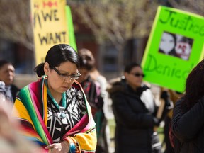 Protestors gather in memory of Cindy Gladue in Calgary on Thursday, April 2, 2015