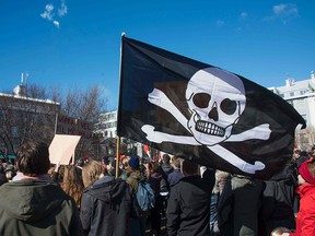 The pirate flag is hoisted at an April rally in Reykjavik to demand the resignation of then-Prime Minister Sigmundur David Gunnlaugsson