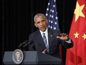 U.S. President Barack Obama speaks to media after the G20 in Hangzhou, China.
