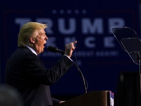 Republican Presidential candidate Donald Trump speaks during his rally at the Pensacola Bay Center on September 9, 2016 in Pensacola, Florida.