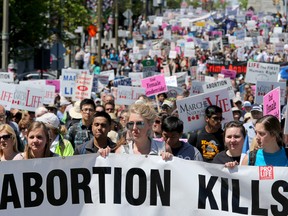 Demonstrators gathered on Parliament Hill for the 18th National March for Life rally in 2015.