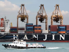 A South Korean Hanjin shipping vessel entering the port in Singapore in a file photo.