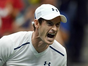 Andy Murray reacts after losing a game against Kei Nishikori on Sept. 7.