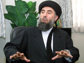 This file photo taken on October 2, 2001 shows Gulbuddin Hekmatyar giving an interview to AFP in Tehran.